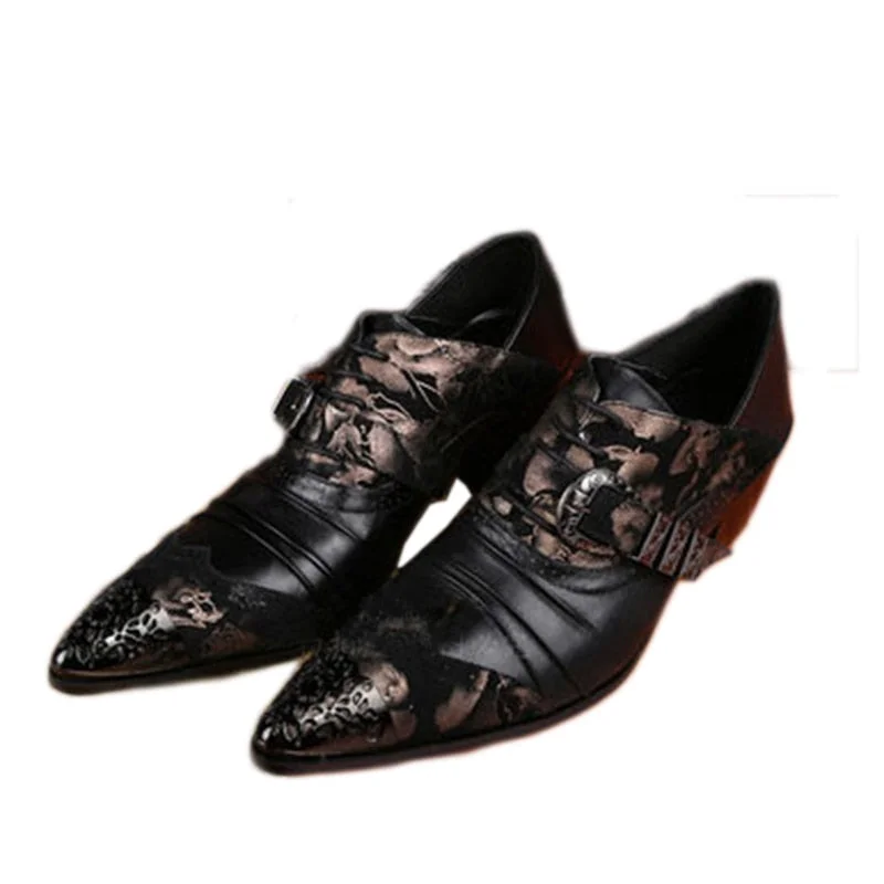 elegant formal shoes for men-Men's Japanese Style Leather Floral Buckle Pointed Toe Dress Shoes