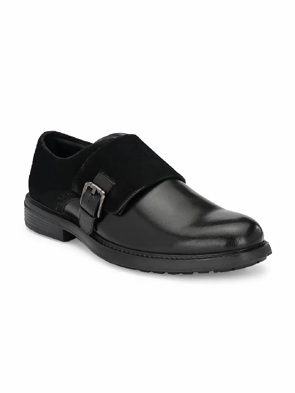 comfortable leather shoes for men-HITZ403 Men's Black Leather Formal  Buckle Shoes