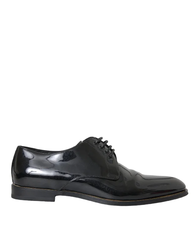 formal shoes for men with modern design-Dolce & Gabbana  Patent Leather Derby Formal Dress Men's Shoes (Pre-Owned)