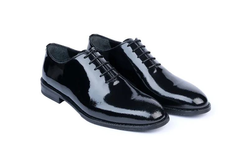 slip-on formal shoes for men-Stilos Whole Cut Oxford Patent Leather Dress Shoes