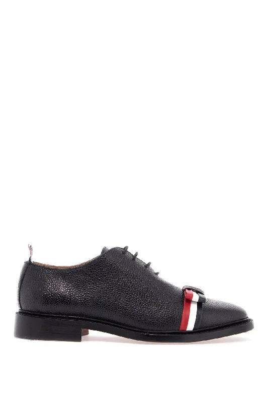 men’s dress shoes with lace-up closure-Thom Browne Elegant Wholecut Shoes In Black Calfskin With Rwb Bow