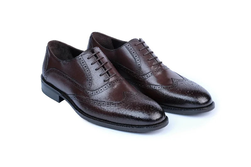 brown formal shoes with leather finish-Limya Wingtip Oxford Dress Shoes