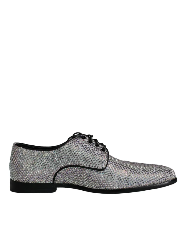 men’s slip-on oxford shoes-Dolce & Gabbana  Leather Rhinestones Derby Dress Men's Shoes (Pre-Owned)