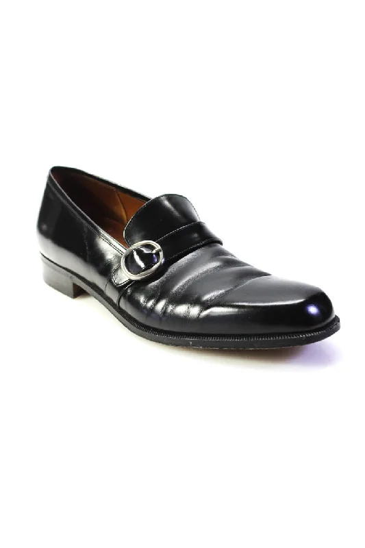 durable men’s dress shoes-Salvatore Ferragamo Mens Patent Leather Slide On Dress Loafers Black