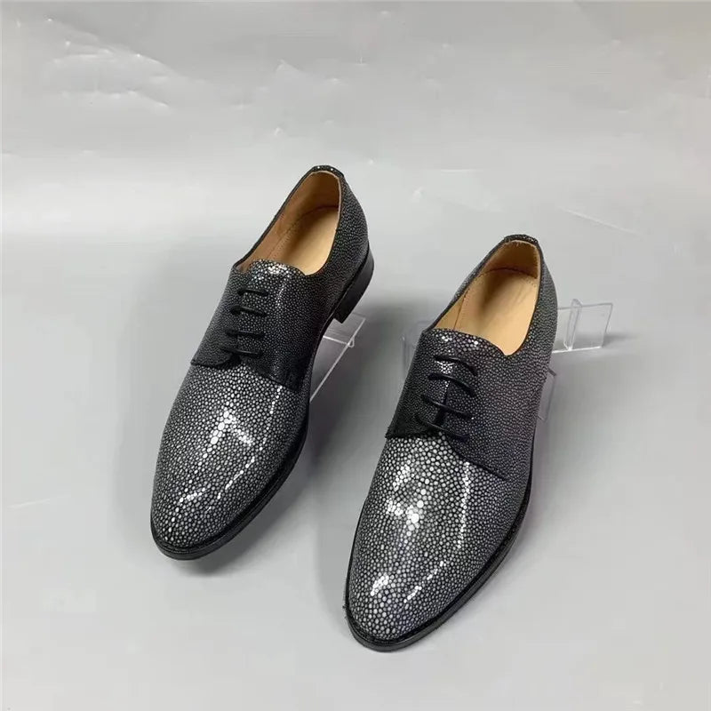 men’s dress shoes with lace-up closure-Luxury Genuine Stingray Skin Lace-up Businessmen Formal Dress Shoes