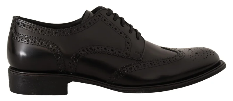 men's formal leather shoes-Dolce & Gabbana Elegant Wingtip Derby Oxford Men's Shoes