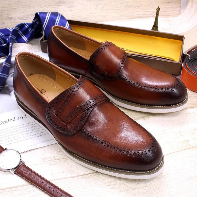 men’s classic formal shoes-British Leather Shoes Men's Handmade Leather Casual Pedal