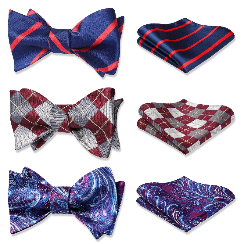 Men's tie for professional look-3PCS Mixed Design Bow tie & Pocket Square Sets - B3-04