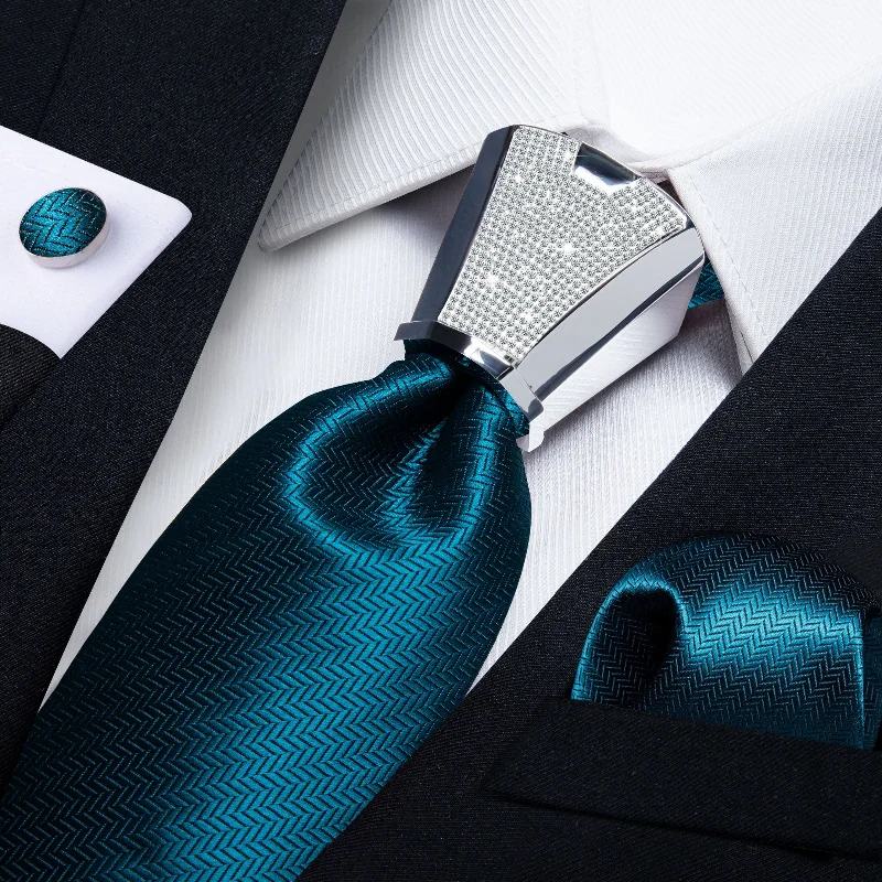 Professional silk tie for men-4PCS Novelty Blue Men's Tie Handkerchief Cufflinks Accessory Set