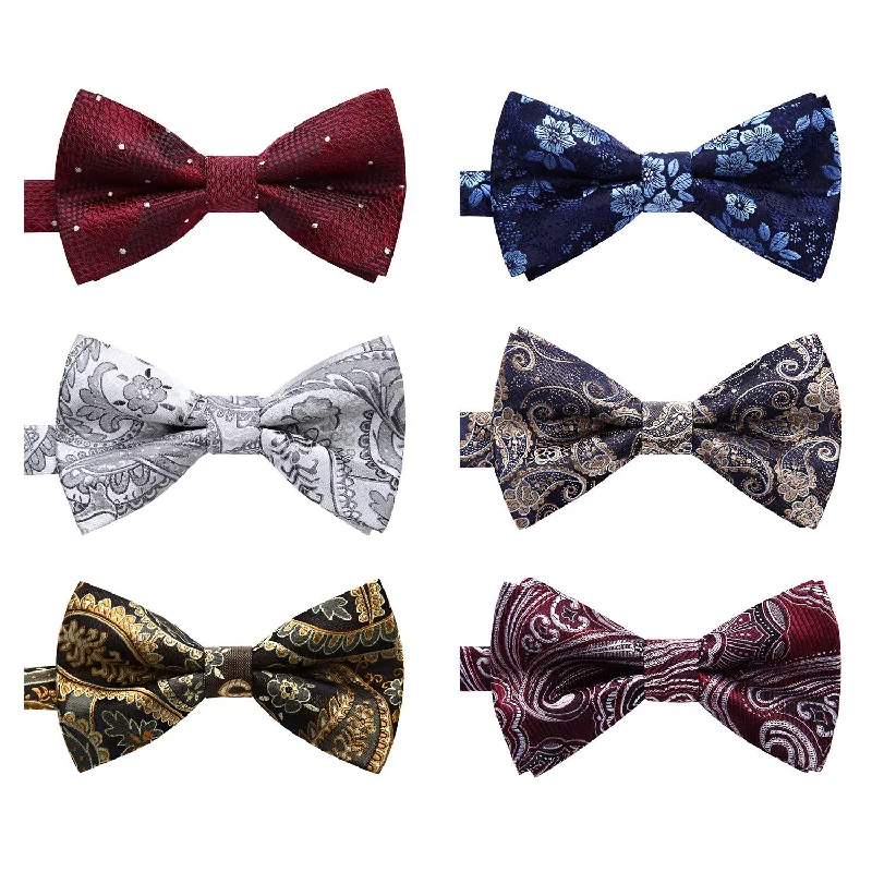 Men's tie with subtle stripes-6PCS Mixed Design Pre-Tied Bow Ties - 4-B6-04