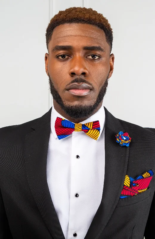 Men's printed ties-African Print Bowtie Set - Ankara Groomsmen Bowtie Set 4 Pieces - LIAM