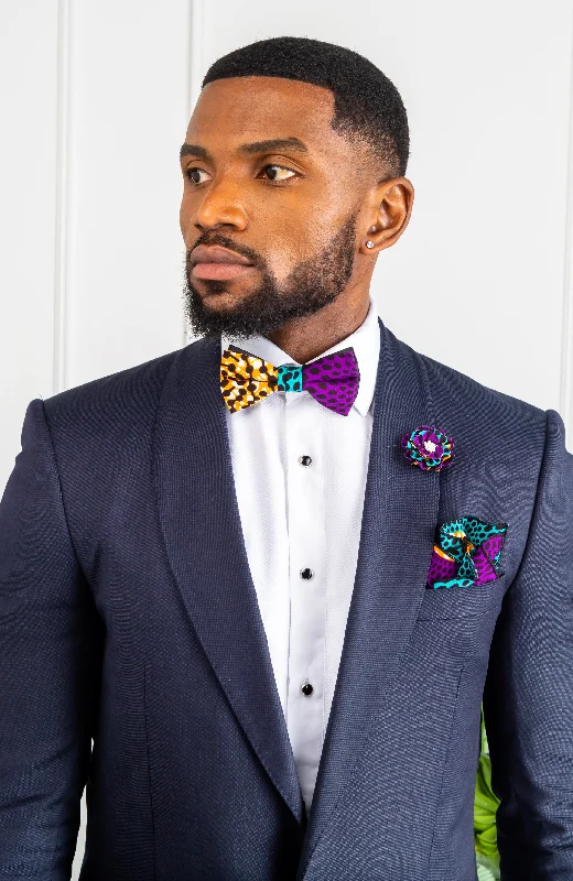 Men's paisley tie-African Print Bowtie Set - African Inspired Fashions Kente Bow Tie Set 4 Pieces - PETER