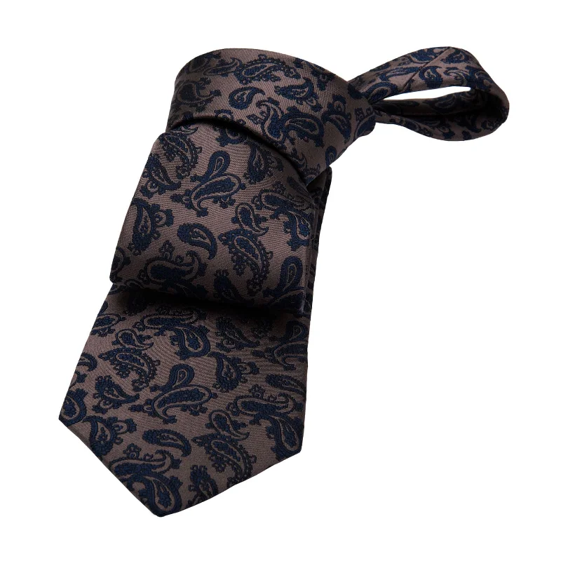 Men's tie with a diamond pattern-Amesbury Paisley Silk Tie, Brownish Gold / Navy