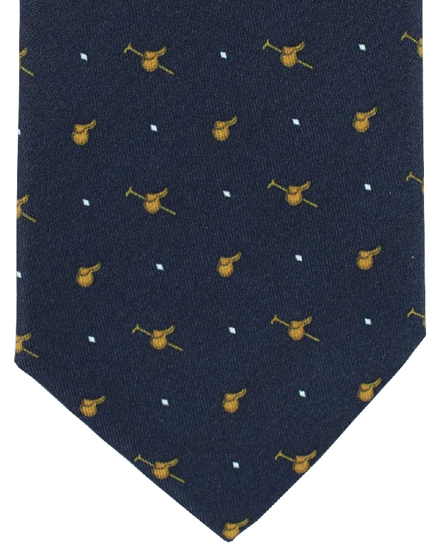 Men's tie for office attire-Battistoni Silk Tie Navy Novelty