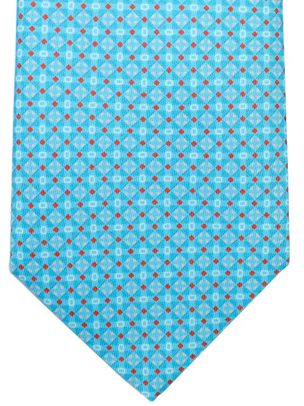 Men's tie for everyday office wear-Battistoni Silk Tie Sky Blue Orange Geometric