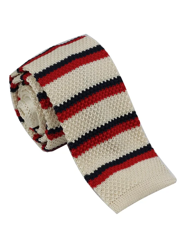 Men's tie for luxury events-BEIGE & RED STRIPED KNITTED TIE