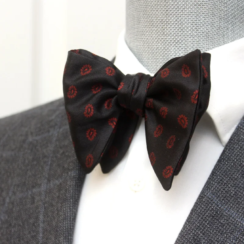 Stylish men's necktie for formal wear-Red Paisley on Black Big Butterfly Silk Bow Tie