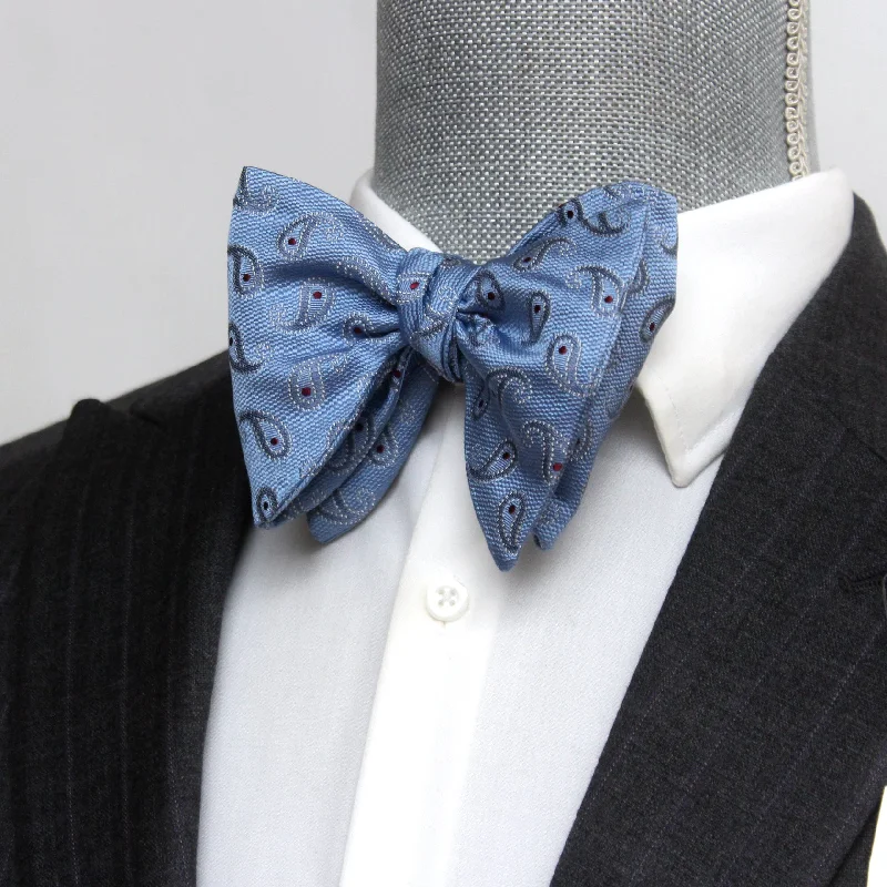 Men's tie for everyday office wear-Big Butterfly Blue Paisley Silk Bow Tie