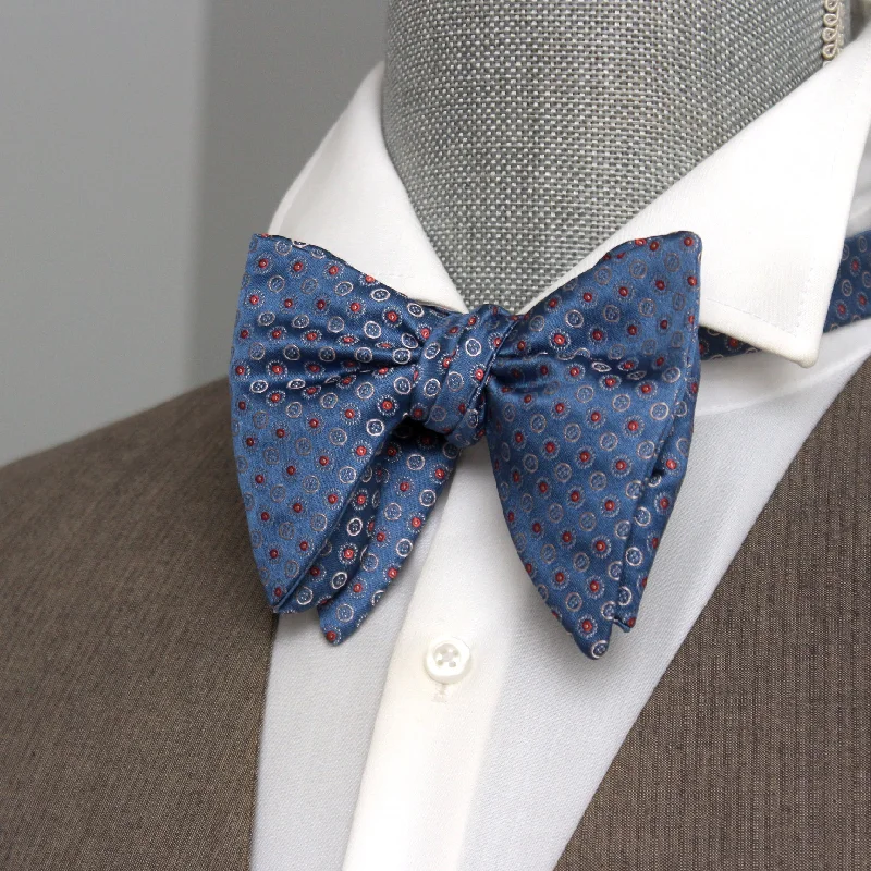 Affordable men's ties-Big Butterfly Bow tie in Blue Polka Dots Silk Bow Tie