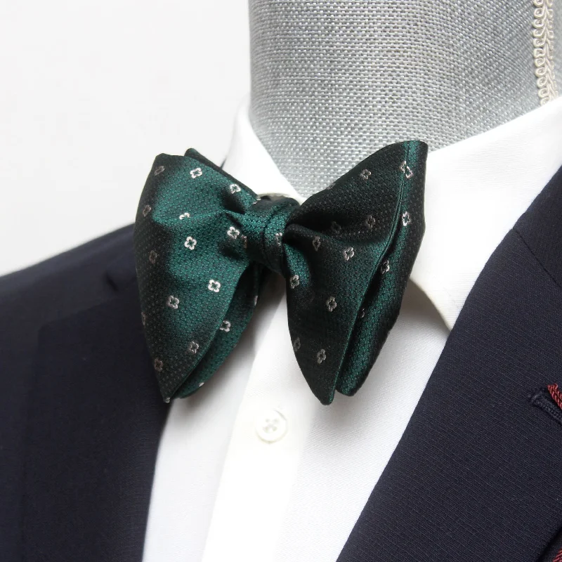 Men's tie for casual wear-Big Butterfly Green Grey Ornament Silk Bow Tie