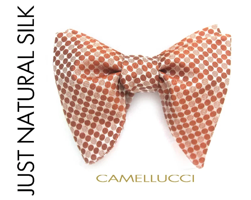 Affordable men's ties-Big Butterfly in Peach Polka Dot Silk Self tied Bow Tie