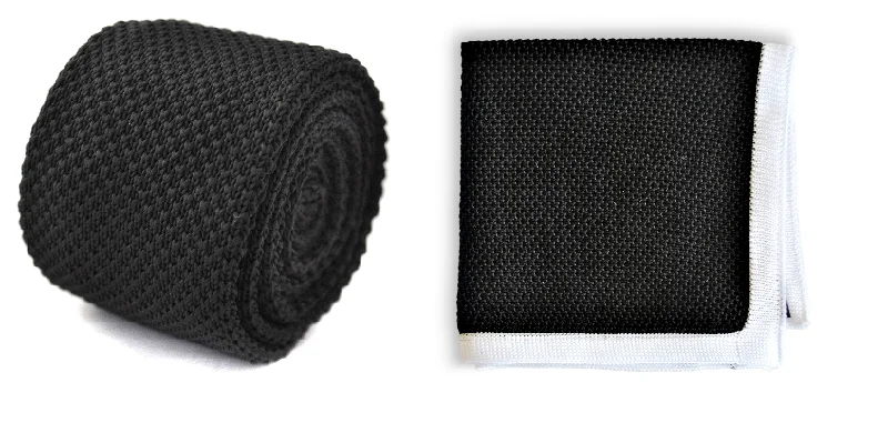 Men's tie for a special dinner-black knitted tie with matching pocket square