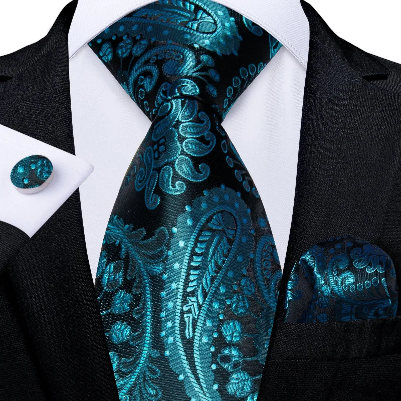 Men's tie for holiday parties-Black Teal Paisley Tie