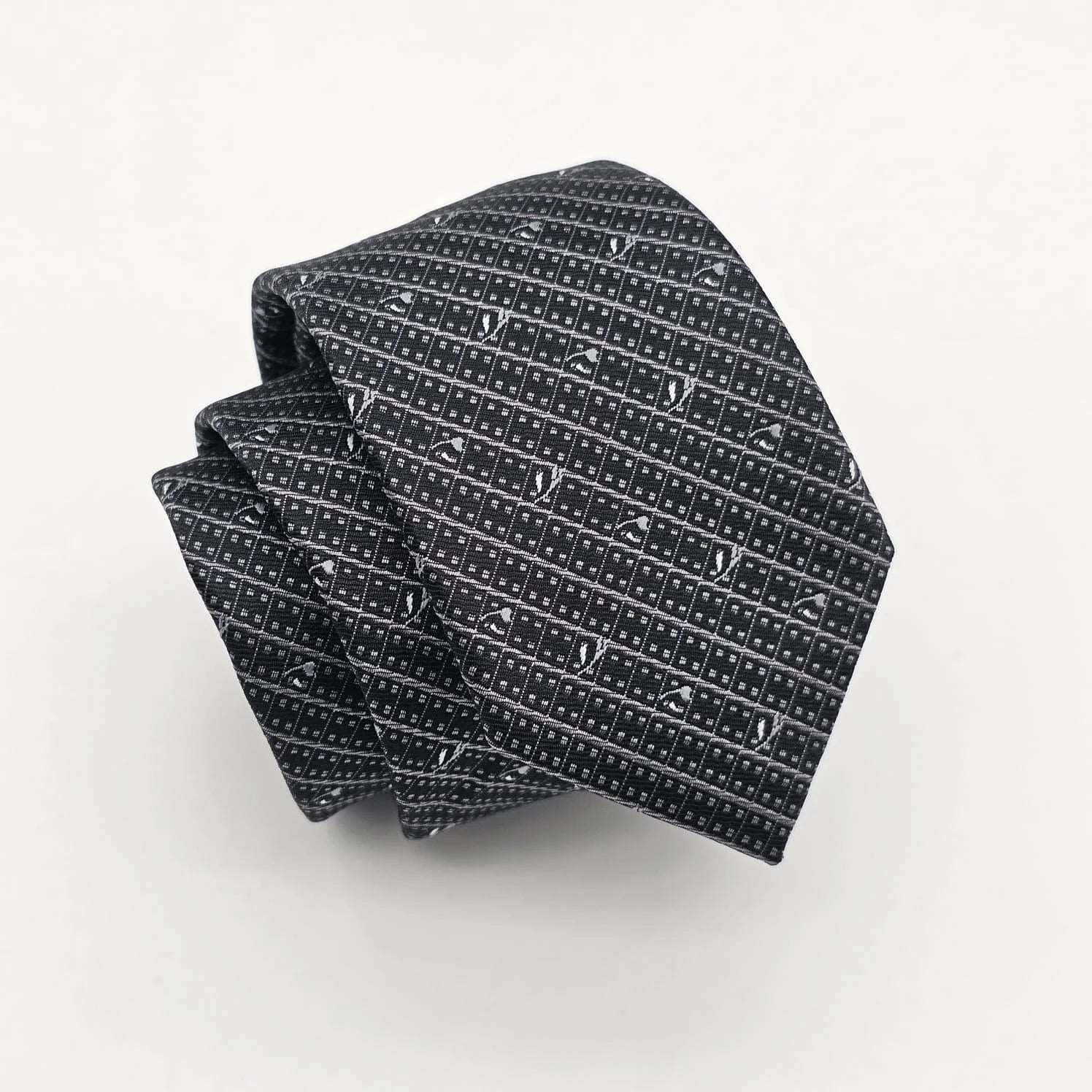 Men's necktie for upscale events-Black white Self Tie