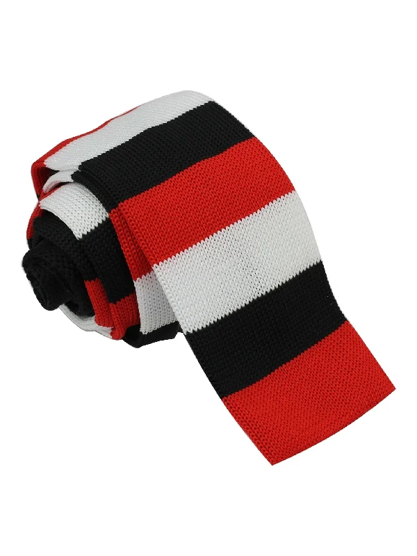 Men's vibrant silk tie-BLACK & WHITE STRIPED KNITTED TIE