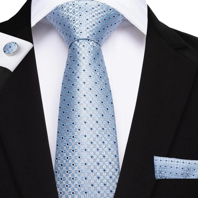 Men's tie for a graduation-Blue Brown Plaid Men's Tie Pocket Square Cufflinks Set