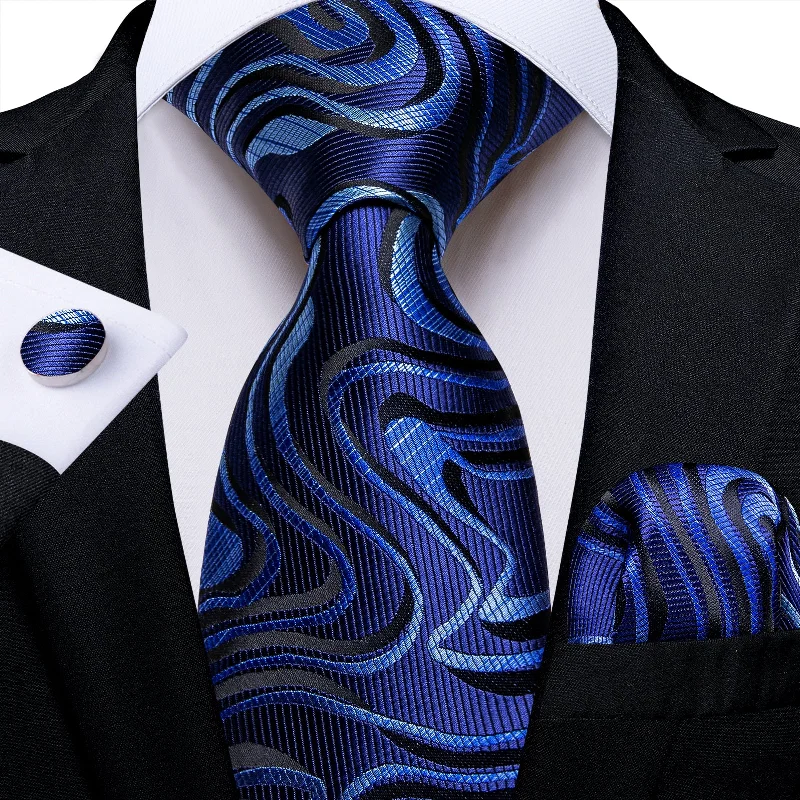 Men's tie for professional look-Blue Corrugated Men's Tie Pocket Square Cufflinks Set