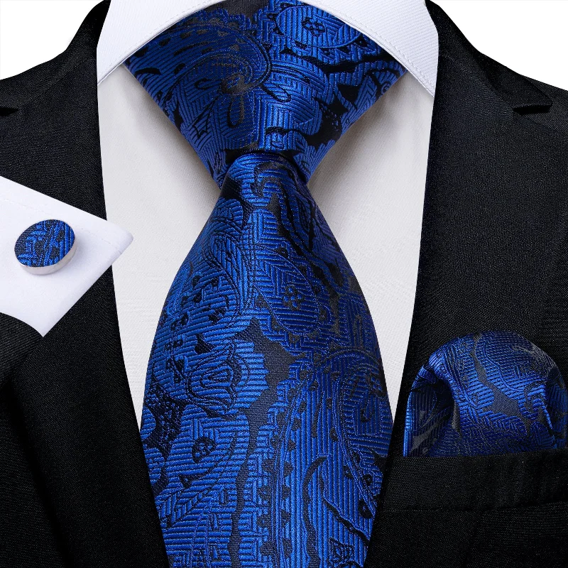 Elegant men's tie-Blue Floral Men's Tie Pocket Square Handkerchief Set