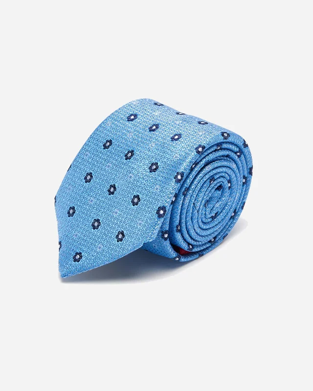 Best men's tie for casual events-Blue Floral Motif Silk Tie