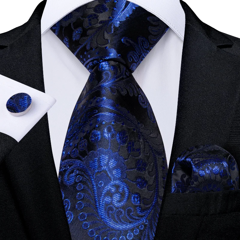 Trendy men's tie for evening wear-Blue Paisley Silk Ties Necktie