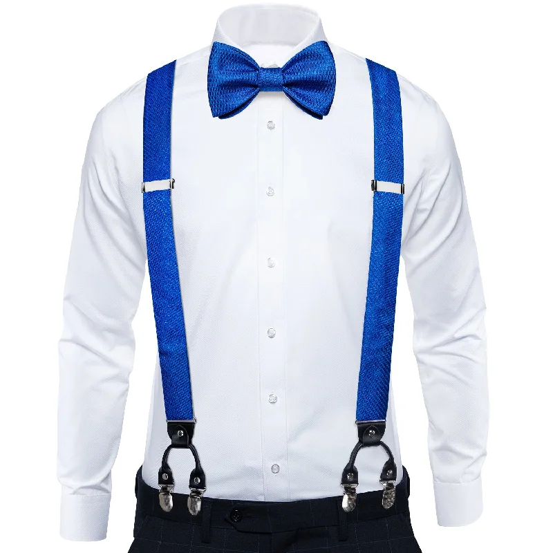 Stylish men's tie with floral design-Blue Stripe Brace Clip-on Men's Suspender with Bow Tie Set