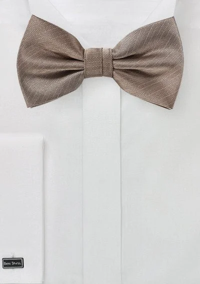 Men's tie for professional look-Bronze Gold Herringbone Bowtie