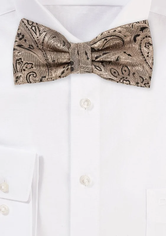 Men's tie for board meetings-Bronze Gold Proper Paisley Bowtie