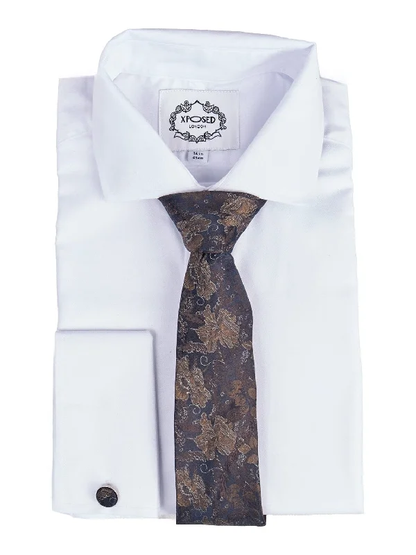 Men's tie with modern patterns-BROWN FLORAL FOLIAGE PRINT NECK TIE SET