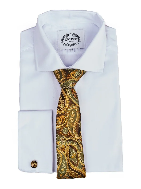 Elegant men's tie with solid color-BROWN GOLD FLORAL PAISLEY NECK TIE SET