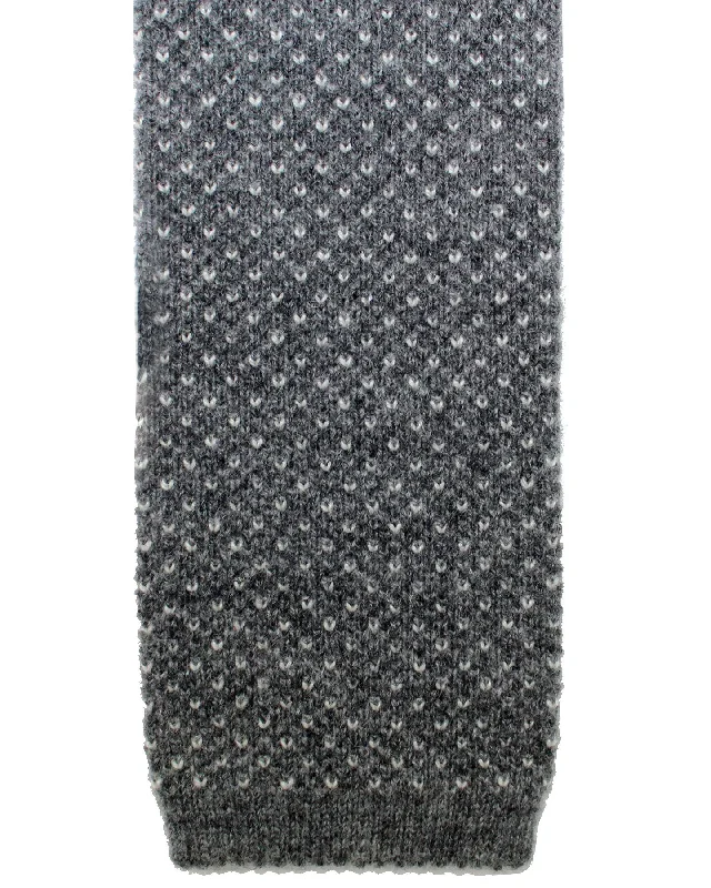 Men's bow tie vs necktie-Brunello Cucinelli Skinny Square End Knitted Tie Charcoal Gray Bird Eye - Cashmere SALE