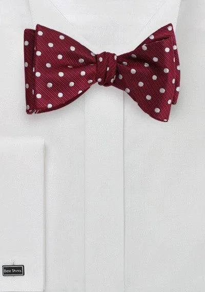 Men's tie with a modern design-Burgundy and White Polka Dot Bowtie