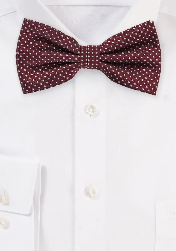 Men's tie for everyday office wear-Burgundy Pin Dot Bowtie