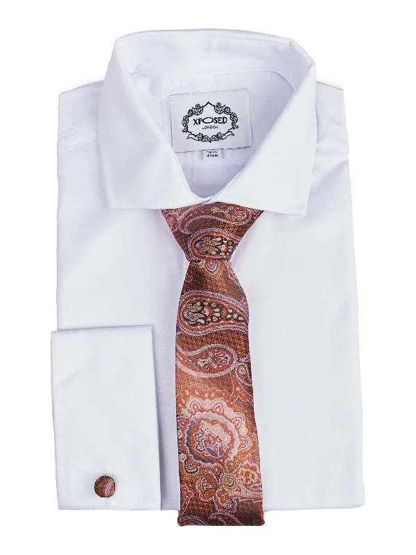 Men's tie with a textured weave-BURNT ORANGE PAISLEY PRINT NECK TIE SET