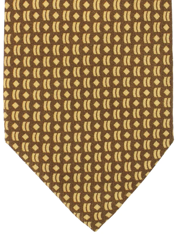 Men's satin tie-Cesare Attolini Silk Tie Brown Geometric SALE