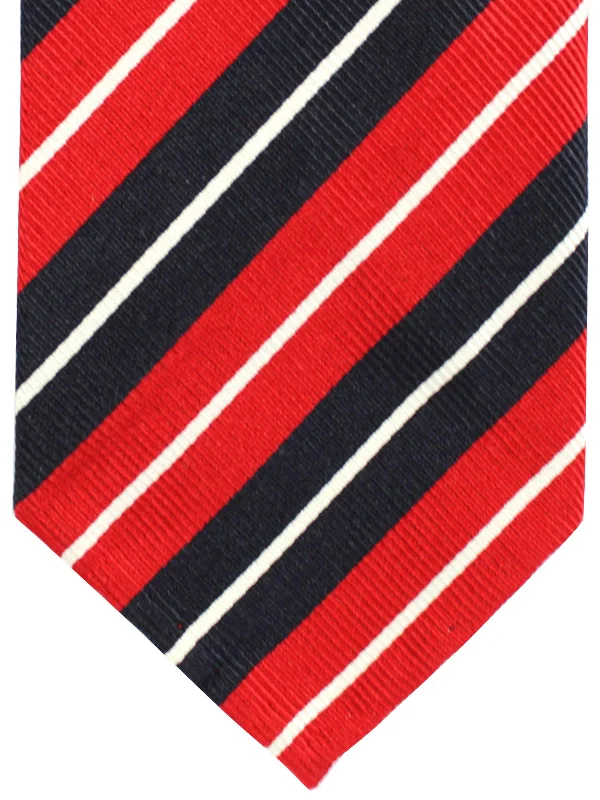 Men's business tie with subtle patterns-Cesare Attolini Unlined Tie Red Stripes SALE