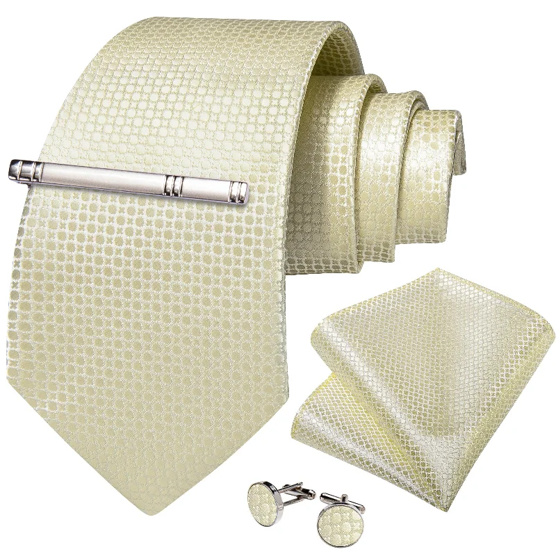 Affordable men's silk tie for events-Champagne Polka Dot Men's Tie Handkerchief Cufflinks Clip Set