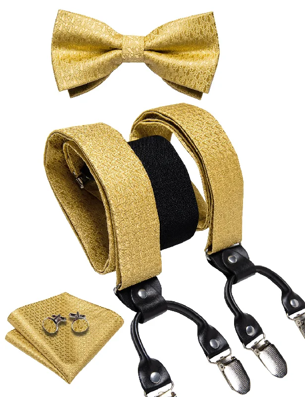 Men's cotton ties-Champagne Solid Brace Clip-on Men's Suspender with Bow Tie Set