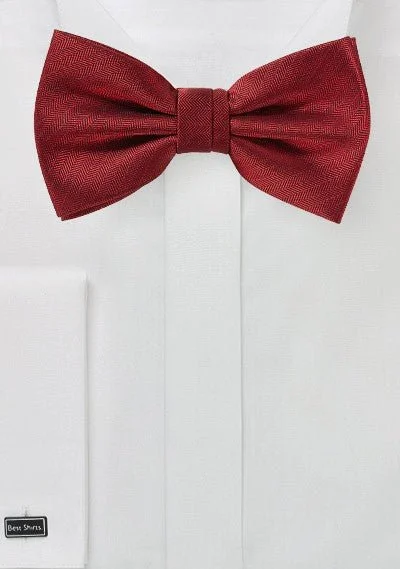 Men's tie with unique textures-Cherry Red Herringbone Bowtie