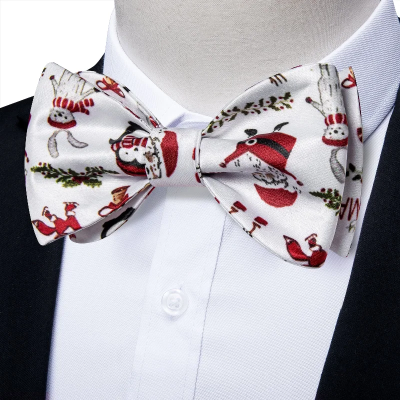 Men's tie for office wear-Christmas Novel animation Self-Bowtie Pocket Square Cufflinks Set