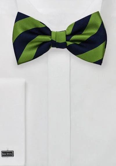 Popular men's tie designs-Citrus Green and Navy Repp&Regimental Striped Bowtie